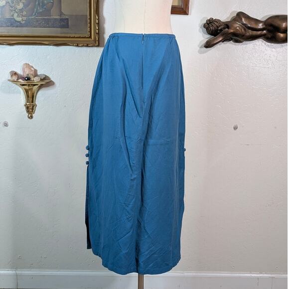 Norton Studio Blue Linen Midi Skirt Side Button Detail Minimalist Size L - Picture 3 of 5